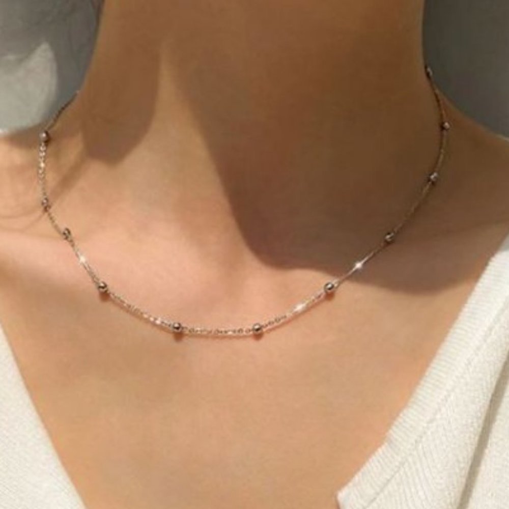 *NEW 925 Sterling Silver Simple Bead Necklace B7